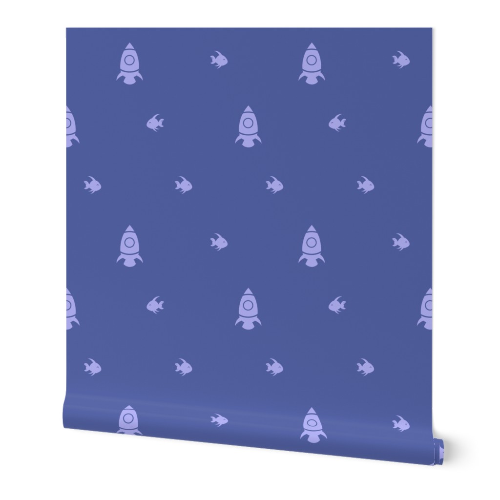 Little Astronaut Spaceship & School of Fish Polkadot // Lavender Purple & Navy Blue // Medium 