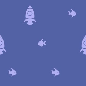 Little Astronaut Spaceship & School of Fish Polkadot // Lavender Purple & Navy Blue // Medium 