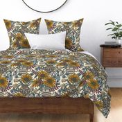 Botanical Decor for Bed Sheets and Pillows with Vases and Sunflowers / Yellow Version / Large Scale