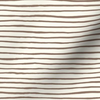 Medium Handpainted watercolor wonky uneven stripes - Mocha brown on cream - Petal Signature Cotton Solids coordinate 