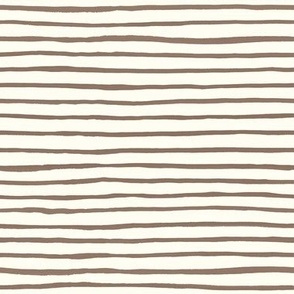 Medium Handpainted watercolor wonky uneven stripes - Mocha brown on cream - Petal Signature Cotton Solids coordinate 