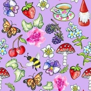 Whimsical Cottagecore Aesthetic Garden Tea Party Purple Lavender Coquette Dollette
