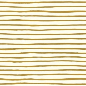 Medium Handpainted watercolor wonky uneven stripes - Mustard (light brown yellow) on cream - Petal Signature Cotton Solids coordinate 