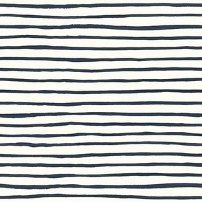 Medium Handpainted watercolor wonky uneven stripes - Navy blue on cream - Petal Signature Cotton Solids coordinate 