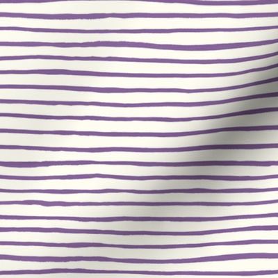 Medium Handpainted watercolor wonky uneven stripes - Orchid purple on cream - Petal Signature Cotton Solids coordinate 