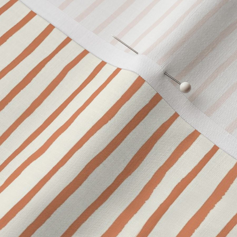 Medium Handpainted watercolor wonky uneven stripes - Peach on cream - Petal Signature Cotton Solids coordinate 