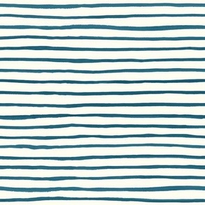 Medium Handpainted watercolor wonky uneven stripes - Peacock blue on cream - Petal Signature Cotton Solids coordinate 