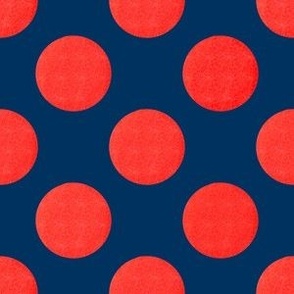 Let’s party textured red polka dots in diagonal grid dark blue 6” repeat