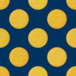 textured polka dots , yellow jonquil on dark blue background 6” repeat