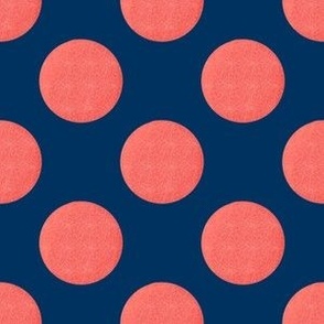 Let’s Party textured polka dot coordinate salmon coral,pink on dark blue