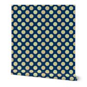 Let’s Party textured polka dots pale sage yellow on dark blue coordinate 6” repeat