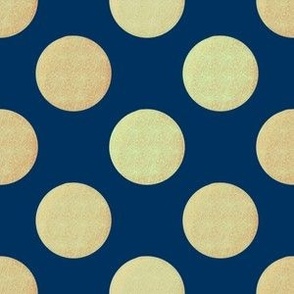 Let’s Party textured polka dots pale sage yellow on dark blue coordinate 6” repeat