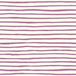 Medium Handpainted watercolor wonky uneven stripes - Peony purple on cream - Petal Signature Cotton Solids coordinate 