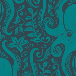 Pantone Ultra Steady Octopus Damask (Teal on Dark) (XL Extra Large Scale)