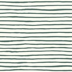 Medium Handpainted watercolor wonky uneven stripes - Pine green on cream - Petal Signature Cotton Solids coordinate 