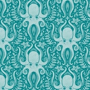 Pantone Ultra Steady Octopus Damask (Light Aqua on Teal) (Medium Scale)