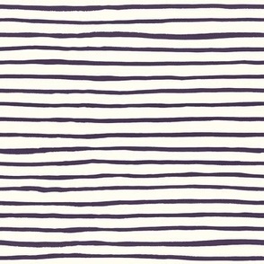Medium Handpainted watercolor wonky uneven stripes - Plum purple on cream - Petal Signature Cotton Solids coordinate 