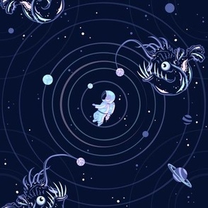 Astronaut & Deep Sea Anglerfish // Space Galaxy Planets Stars Ocean Adventure // Medium 