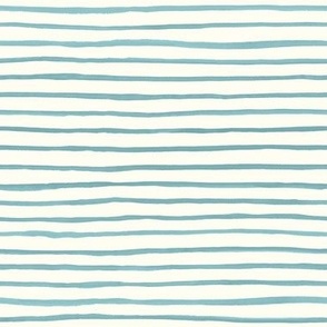 Medium Handpainted watercolor wonky uneven stripes - Pool blue on cream - Petal Signature Cotton Solids coordinate 