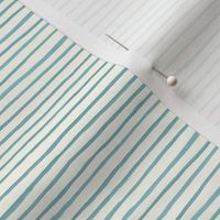 Small Handpainted watercolor wonky uneven stripes - Pool blue on cream - Petal Signature Cotton Solids coordinate 