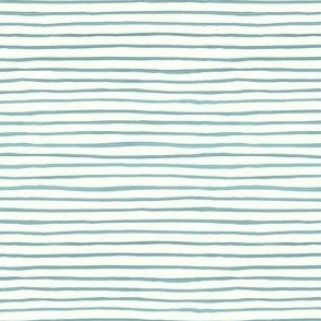 Small Handpainted watercolor wonky uneven stripes - Pool blue on cream - Petal Signature Cotton Solids coordinate 
