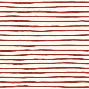 Medium Handpainted watercolor wonky uneven stripes - Poppy Red on cream - Petal Signature Cotton Solids coordinate 
