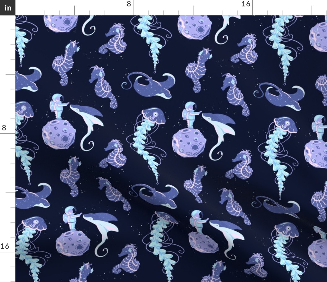 Astronaut  Manta Ray Seahorse Jellyfish Dreams // Sea Stars Ocean Galaxy // Medium    