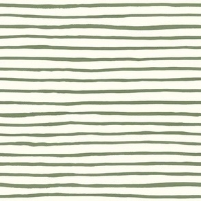 Medium Handpainted watercolor wonky uneven stripes - Sage green on cream - Petal Signature Cotton Solids coordinate 
