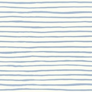 Medium Handpainted watercolor wonky uneven stripes - Sky blue on cream - Petal Signature Cotton Solids coordinate 