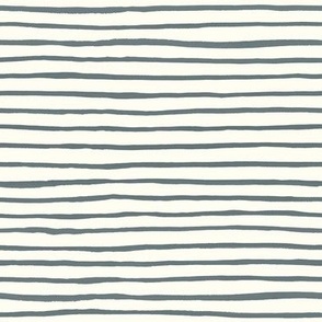 Medium Handpainted watercolor wonky uneven stripes - Slate gray on cream - Petal Signature Cotton Solids coordinate 