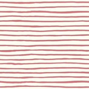 Medium Handpainted watercolor wonky uneven stripes - Watermelon pink  on cream - Petal Signature Cotton Solids coordinate 