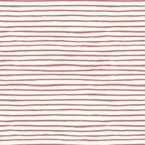 Small Handpainted watercolor wonky uneven stripes - Watermelon pink  on cream - Petal Signature Cotton Solids coordinate 