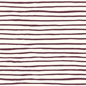 Medium Handpainted watercolor wonky uneven stripes - Wine Red on cream - Petal Signature Cotton Solids coordinate 