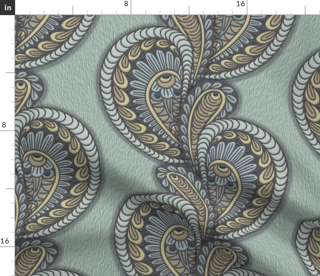 PAISLEY INSPIRED VINES MINT TEAL 02 XL