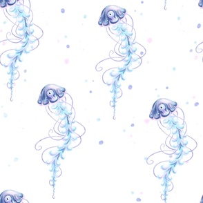 Watercolor Alien Jellyfish Spaceship // Ocean Sea Outer Space Galaxy Stars Swim // JUMBO 