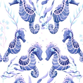 Watercolor Cosmic Seahorse // Coral Seaweed Ocean Sea Swim // Outer Space Galaxy Stars // JUMBO 