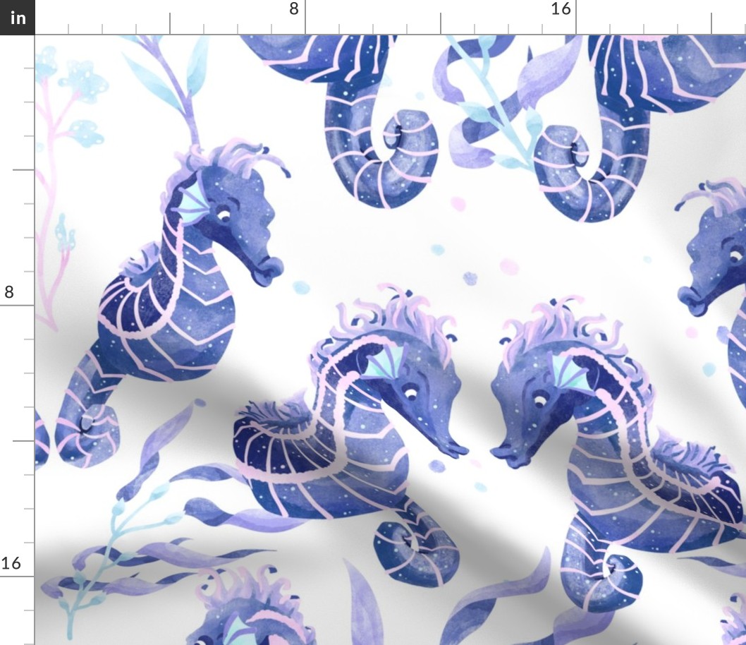 Watercolor Cosmic Seahorse // Coral Seaweed Ocean Sea Swim // Outer Space Galaxy Stars // JUMBO 