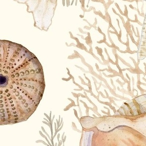 Seashell Serenity - Beach Coastal Shells Coral and Starfish Watercolor 24" JUMBO 300 dpi