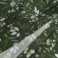 Seamless - Large - Lush Greenery with Eucalyptus - Dark Green Background