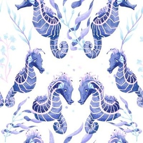 Watercolor Cosmic Seahorse // Coral Seaweed Ocean Sea Swim // Outer Space Galaxy Stars // Medium 
