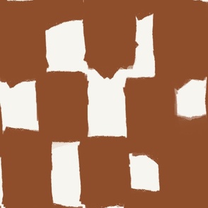 Abstract hand drawn brush stroke checkerboard - messy paint brush checks - bold and graphic artistic ink shapes - Nutshell brown Mocha Bisque on cream white - large