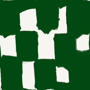 Abstract hand drawn brush stroke checkerboard - messy paint brush checks - bold and graphic artistic ink shapes - dark green - large