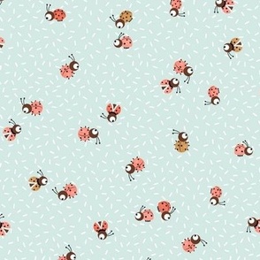 Cute ladybugs on blue, medium scale