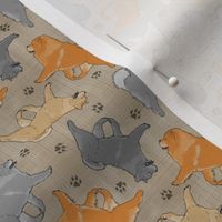 Tiny Trotting assorted Chow Chows and paw prints - faux linen
