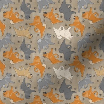 Tiny Trotting assorted Chow Chows and paw prints - faux linen