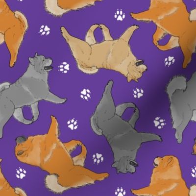 Trotting assorted Chow Chows and paw prints - purple