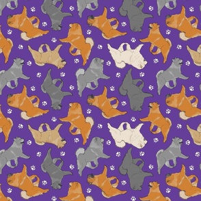 Trotting assorted Chow Chows and paw prints - purple