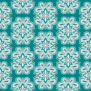 Floral Quatrefoil Damask - Teal - Large Scale