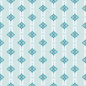 Floral Quatrefoil Stripe - Light Teal - Large Scale