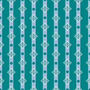 Floral Quatrefoil Stripe - Teal & Blue - Large Scale